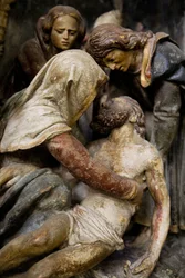 Retablo, panel derecho, (detalle) La Deposición de la Cruz